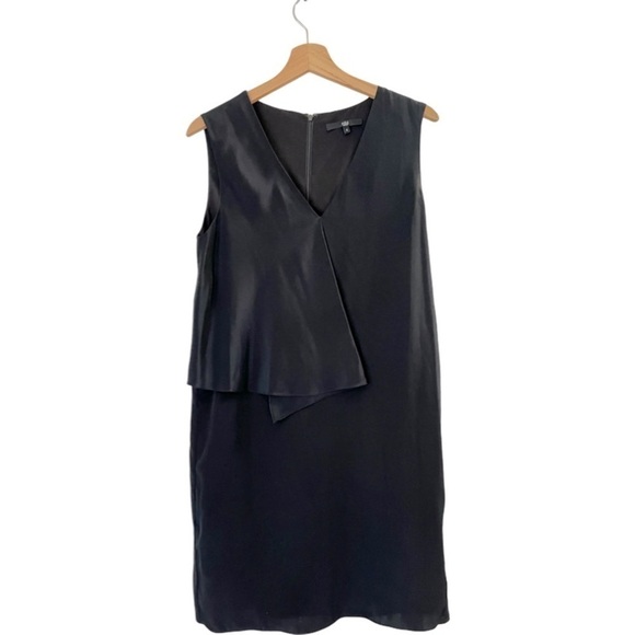 Tibi | 100% Silk Black Dress Asymmetrical Draping at Shoulder Size 4 Cocktail - Picture 2 of 9